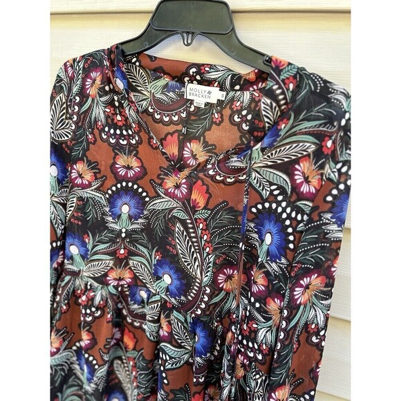 Anthropologie Molly Bracken Blouse Womens S Flowy Sheer Retro Boho Dark Romantic - Picture 2 of 8
